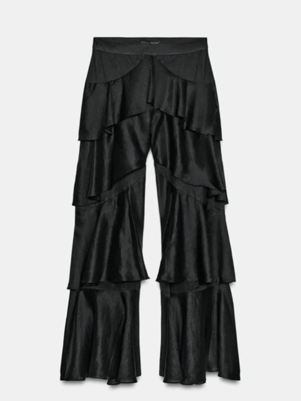 Zara Ruffled Pants Flowy Ramie  Black Size XS